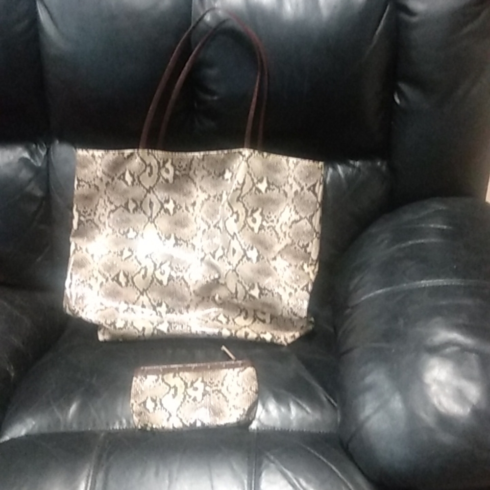 DSW purse with matching wallet. Tan, brown and black.